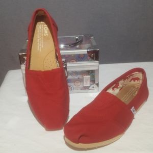 Toms Red Canvas Women's Classics Slip Ons SZ 6W
